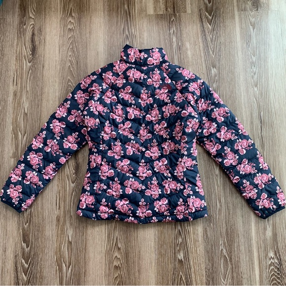 The North Face Womens Down Full Zip Puffer Jacket Floral Print Navy Pink Small - Picture 4 of 16
